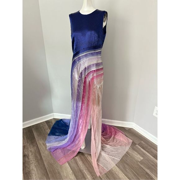 Georges Hobeika Rainbow Beaded Sleeveless Train Gown US8 $9256 - Picture 3 of 9